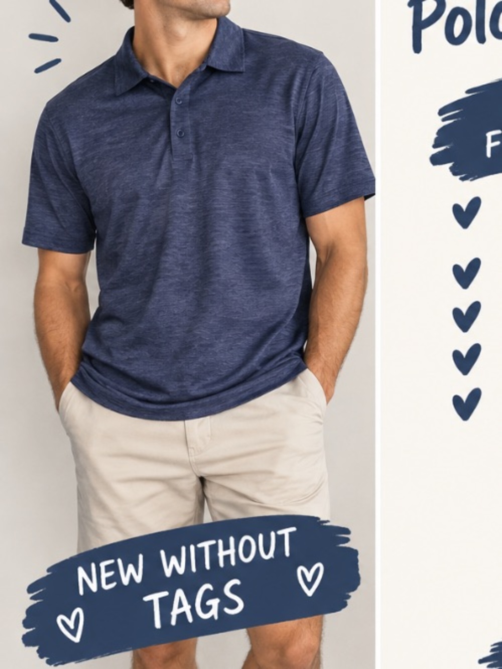 Men's Short-Sleeve Polo in Heather Navy